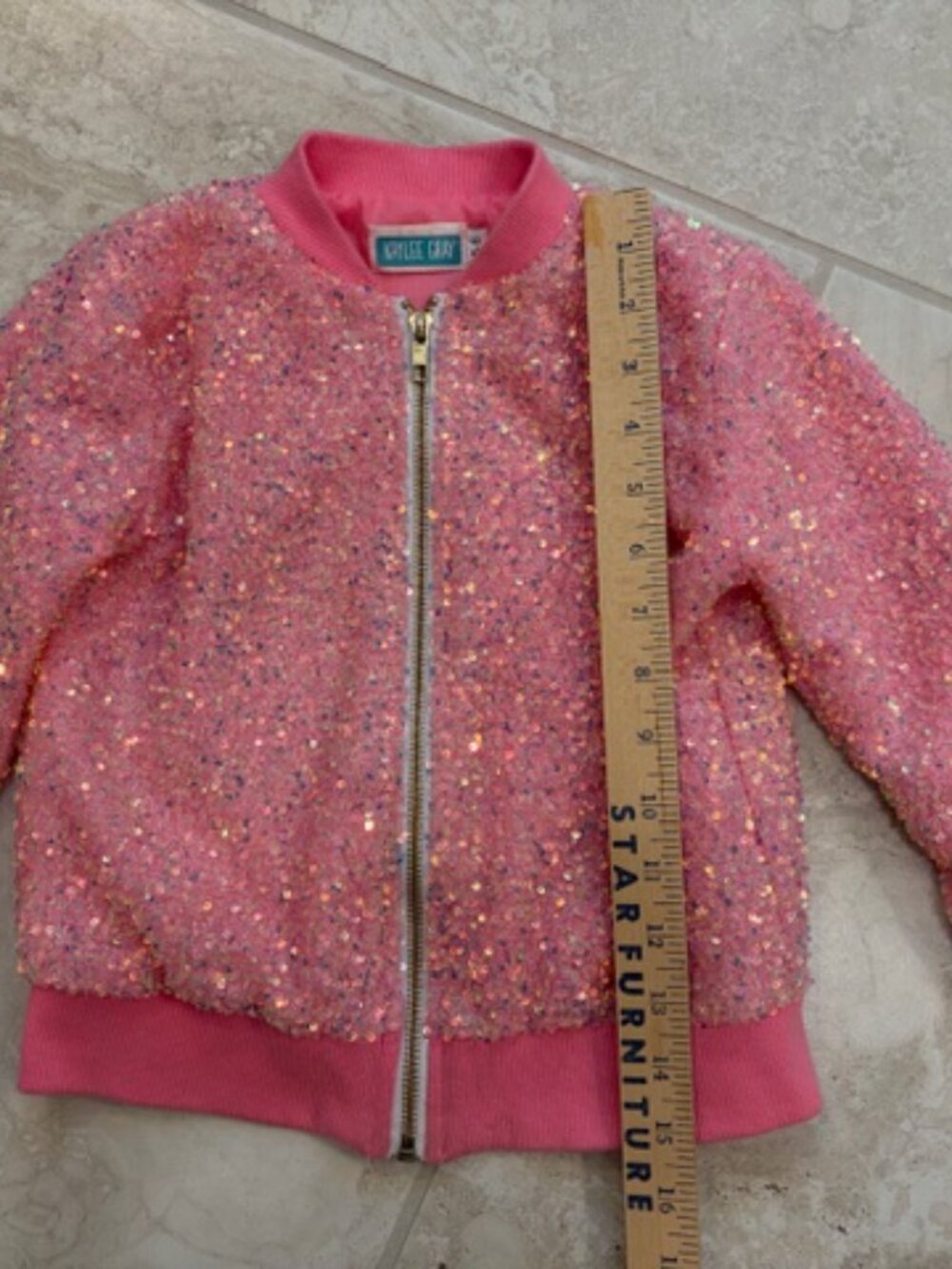 Kaylee Gray Iridescent Pink Sequin Bomber Jacket Girls Size 5-6 Barbie Glam - Picture 8 of 8